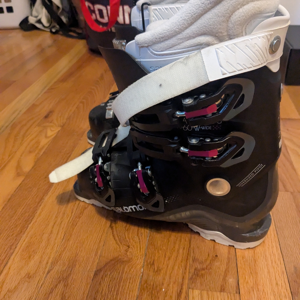 Salomon Black Ski Boots with White and Pink Accents